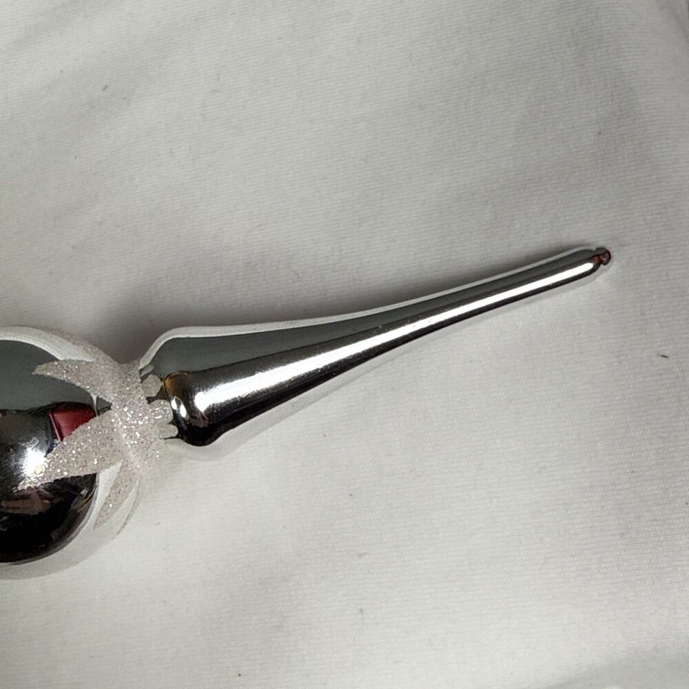 Vintage Blown Glass Tree Topper Mini 5.5" Silver Glitter Old World Christmas - Picture 6 of 8